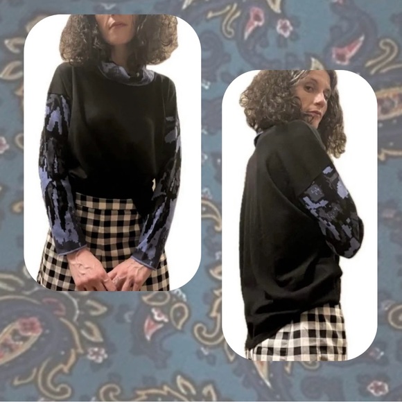 🏷️ totw • black & blue long sleeve sleeve turtleneck with aztec abstract print - Picture 4 of 16